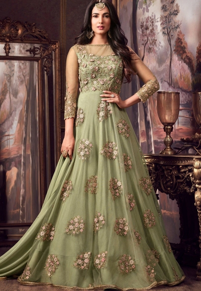 Sonal Chauhan Light green net wedding anarkali