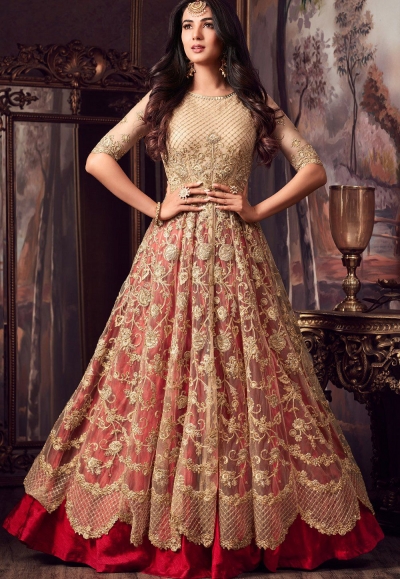 Sonal Chauhan Cream and red net wedding anarkali