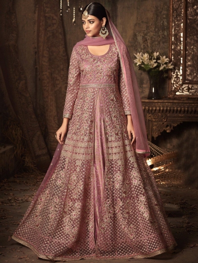 Pink color net wedding anarkali