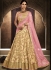 Peach and chiku color netted wedding lehenga