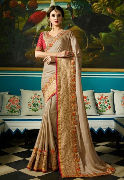 Party wear Designer Sarees Beige Colour 7808