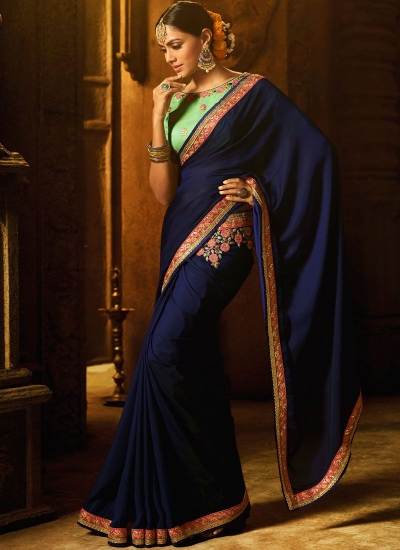 Blue art silk embroidered work traditional designer saree 74110