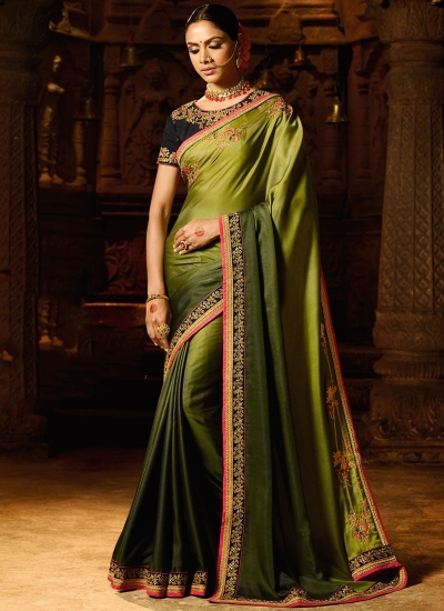 Fresh green fancy fabric shaded saree 74111