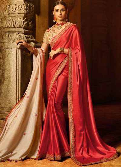 Red embroidered work designer traditional saree 74113