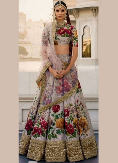 Bollywood Sabyasachi Inspired Grey art silk bridal lehenga