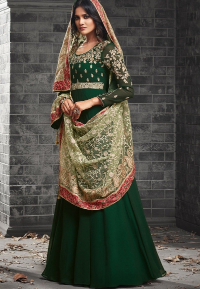 Green color georgette party wear anarkali kameez