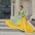 Sea Green and Yellow color net party wear anarkali