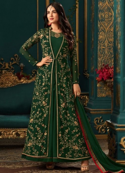 Sonal Chauhan Green Georgette party wear anarkali kameez