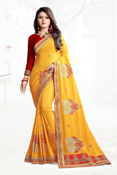 Indian Wedding Art Silk Yellow colour Saree 1551