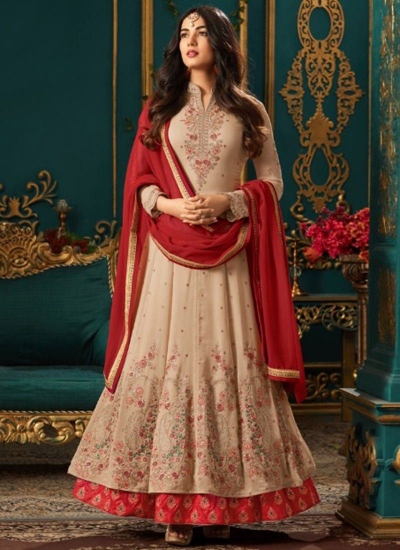 Sonal Chauhan Beige Georgette party wear anarkali kameez