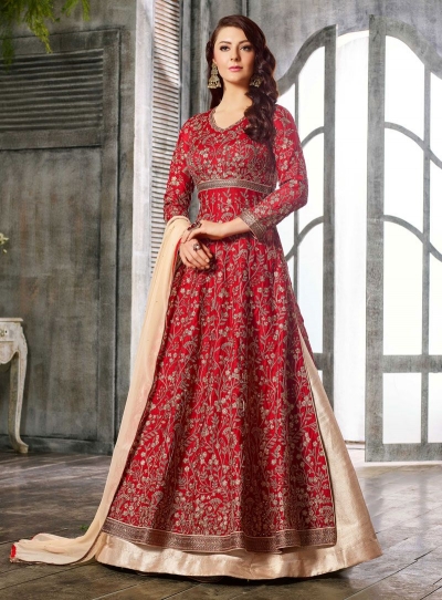 Red color Albela Satin wedding wear Ghagra Choli