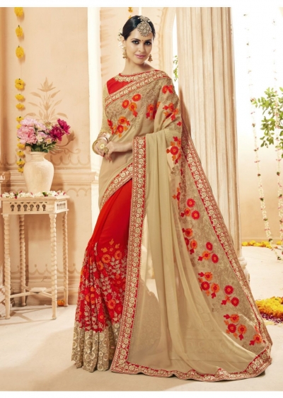 Red Georgette Embroidered Bridal Saree 1110