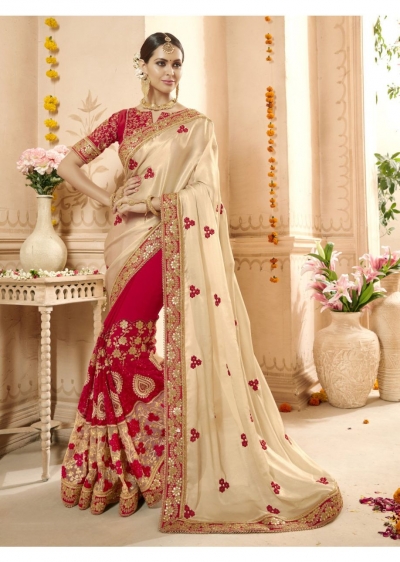 Red Georgette Net Embroidered Bridal Saree 1114
