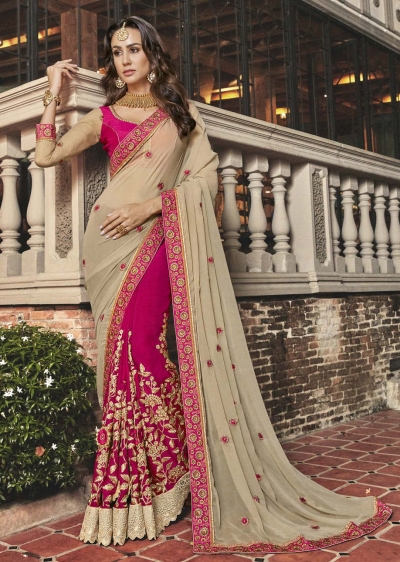 Pink Faux Georgette Embroidered Saree 5006