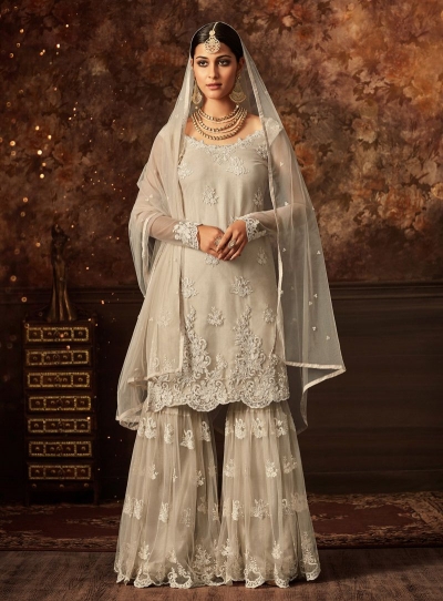 White color net wedding wear Sharara Style suit