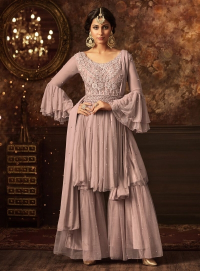 Light Pink color net wedding wear Sharara Style suit