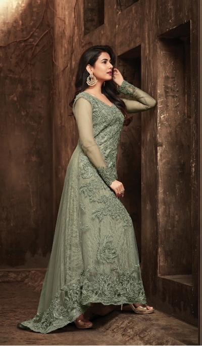 Sonal Chauhan Green Net party wear anarkali kameez