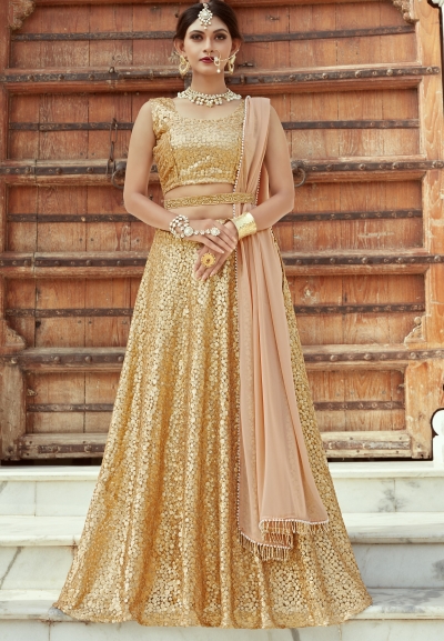 Golden Jacquard Readymade Long Gown 156610