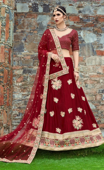 Indian Dress Maroon Color Bridal Lehenga 1005