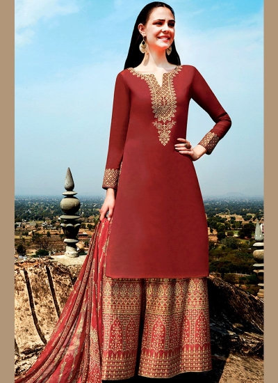 Maroon color cotton Palazzo salwar kameez