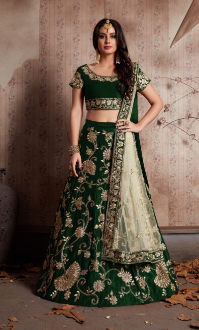 Indian Dress Green Color Bridal Lehenga 341G
