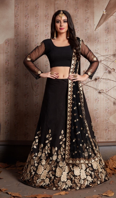 Indian Dress Black Color Bridal Lehenga 534