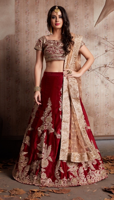 Indian Dress Maroon Color Bridal Lehenga 604