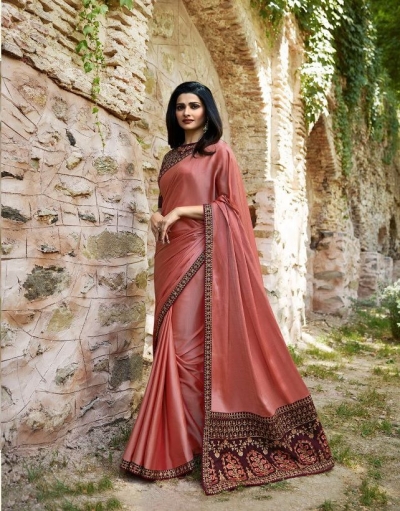 Bollywood Prachi Desai Peach silk designer party wear saree