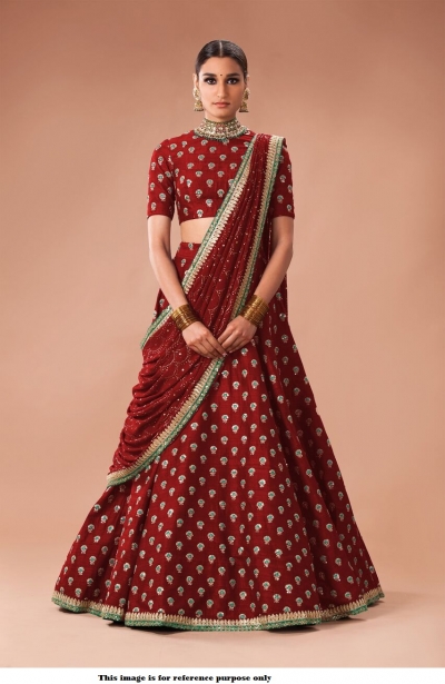 Buy Bollywood Sabyasachi Inspired Maroon art silk Wedding Lehenga choli ...