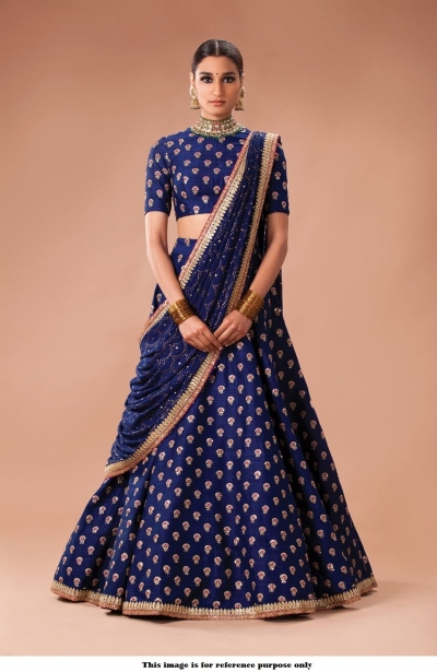 Bollywood Sabyasachi Inspired Navy blue art silk Wedding Lehenga