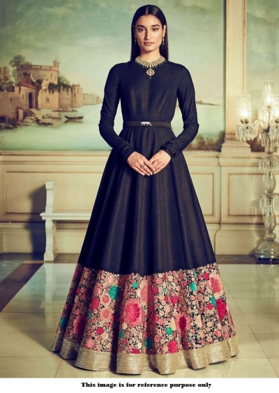 Bollywood Sabyasachi Inspired Black banglori silk Wedding Gown