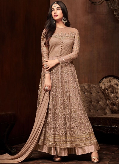 Bollywood Sonal Chauhan Beige net wedding anarkali