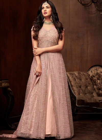 Sonal chauhan Light pink net Indian wedding anarkali