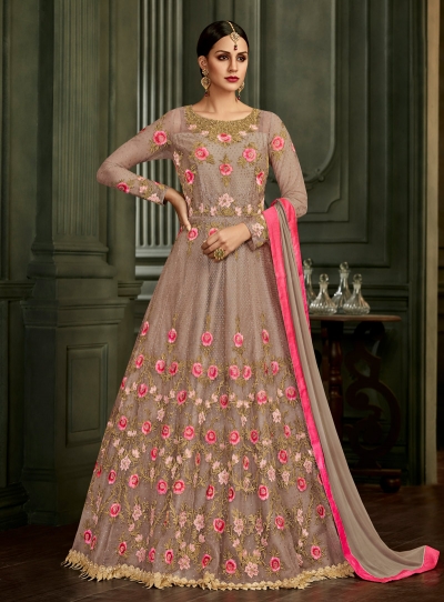 Brown Silk Floor Length Indian wedding Anarkali Suit 32003