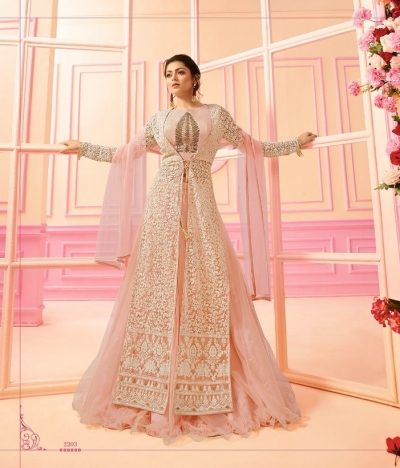 Drashti Dhami Peach net Indian wedding Ghagra 2203