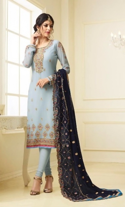 Blue georgette Indian wedding straight cut churidar 10002