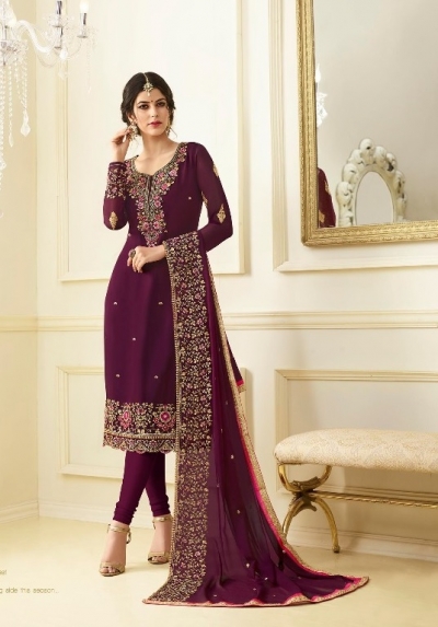 Magenta georgette Indian wedding straight cut churidar 10005