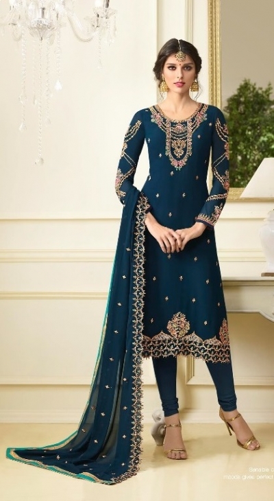 Cyan blue georgette Indian wedding straight cut churidar 10008