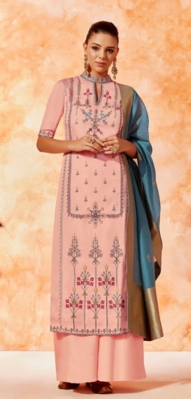 Baby pink dola silk Indian Palazzo salwar kameez K11