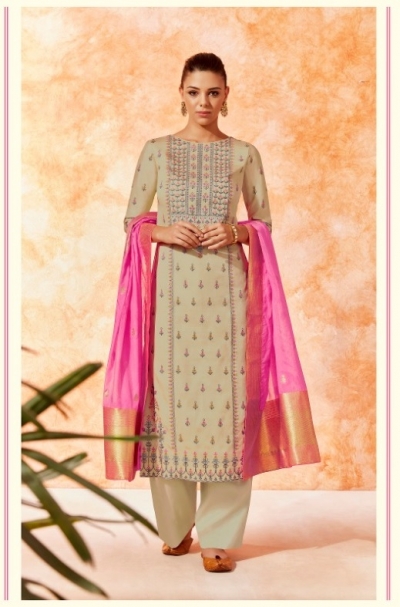 Beige pnik dola silk Indian Palazzo salwar kameez K15