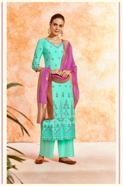 Turquoise dola silk Indian Palazzo salwar kameez K17