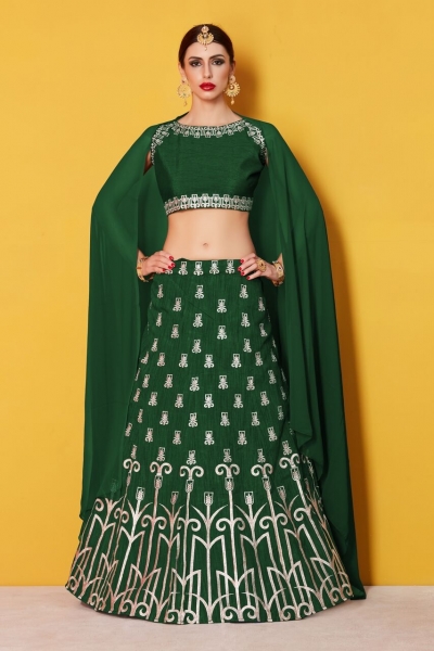 Green art Silk Indian wedding wear lehenga choli 512