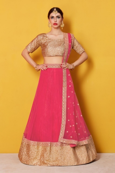 Cherry net and brocade Indian wedding wear lehenga choli 801