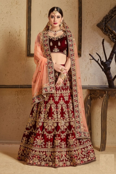 Maroon peach Silk Indian Wedding wear lehenga choli 1202