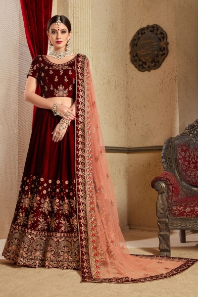 Peach and maroon bridal lehenga hotsell
