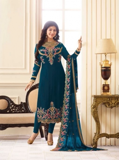 Ayesha Takia Cyan blue Georgette straight cut Indian Wedding salwar kameez 18013B