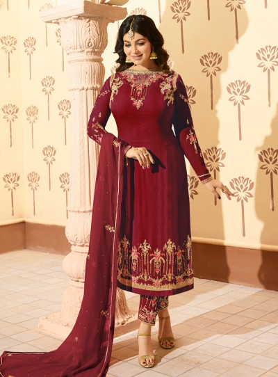Ayesha Takia Purple georgette straight cut Indian wedding pant style suit 227