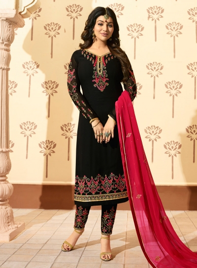 Ayesha Takia Black georgette straight cut Indian wedding pant style suit 229