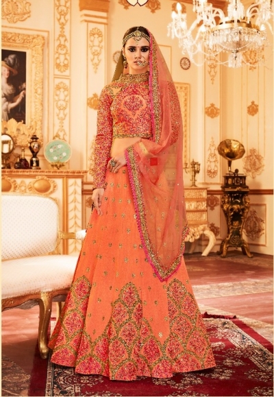 Peach Silk Indian wedding Lehenga choli 006