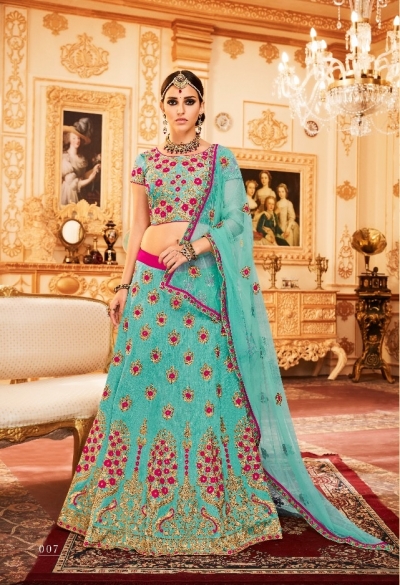 Blue Silk Indian wedding Lehenga choli 007